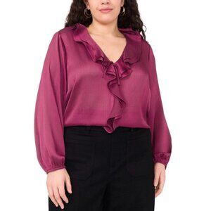 Vince Camuto Plus Size Double Ruffle Front V-Neck Blouse Size 3X